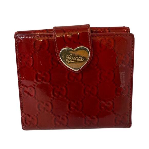 Authentic GUCCI Red Guccissima Leather Engraved Heart Bi-Fold Wallet- Preloved - Picture 1 of 7